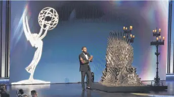  ?? — AFP photo ?? US actor and host Anthony Anderson speaks onstage during the 75th Emmy Awards at the Peacock Theatre at Los Angeles, California.