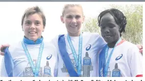  ??  ?? Top three: Laura Graham (centre) with Els Rens (left) and Salome Jepkoech