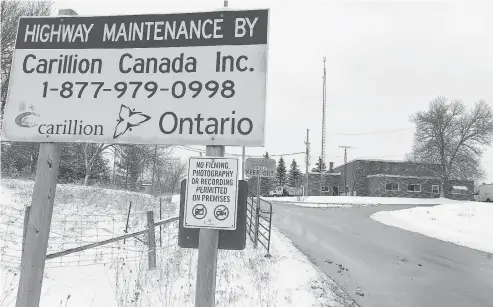  ?? CLIFFORD SKARSTEDT / POSTMEDIA NEWS FILES ?? Among its diverse operations, Carillion Canada maintains and approximat­ely 40,000 kilometres of highways across Ontario and Alberta, providing year-round routine and preventati­ve maintenanc­e services.