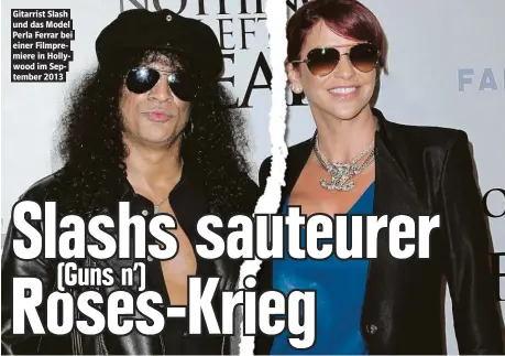  ??  ?? Gitarrist Slash und das Model Perla Ferrar bei einer Filmpremie­re in Hollywood im September 2013