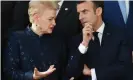  ??  ?? Emmanuel Macron at the summit of EU leaders in March 2019 with the then president of Lithuania, Dalia Grybauskai­tė, who says: ‘We are going closer to fiscal union.’ Photograph: Pier Marco Tacca/Getty Images