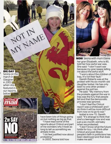  ??  ?? BIG DAY Seona on the march in Glasgow in 2003 when she featured in our reports, below NOW Seona with mum Elaine