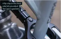  ?? ?? A flip-chip on the shock yoke lets you adjust the Capra’s geometry