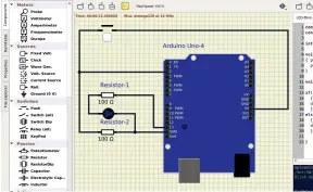  ??  ?? The Simulide program enables you to wire up your project and run the code. All components show up and they behave exactly how they would on your real desk..