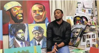  ?? Picture: SUPPLIED ?? CREATIVE TOUCH: Zambian lecturer Ntobeko Mjijwa photograph­ed with his artwork that will be on exhibit from tomorrow at Ann Bryant Art Gallery