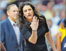  ?? DAY FILE PHOTO ?? Stephanie White, as head coach of the Indiana Fever back in 2016, makes a point to an official during a game against the Connecticu­t Sun at Mohegan Sun Arena. White will make her head coaching debut with the Sun this spring.