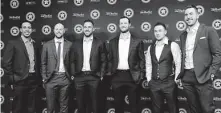  ?? Karen Warren / Staff photograph­er ?? Stardom suits Michael Brantley, from left, Ryan Pressly, George Springer, Gerrit Cole, Alex Bregman and Justin Verlander.