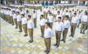  ?? HT FILE ?? RSS volunteers during a drill in Vikasnagar, Shimla.