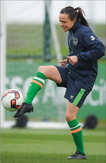  ??  ?? Aine O’Gorman of the Republic of Ireland during squad training at the FAI National Training Centre in Abbotstown, Dublin.