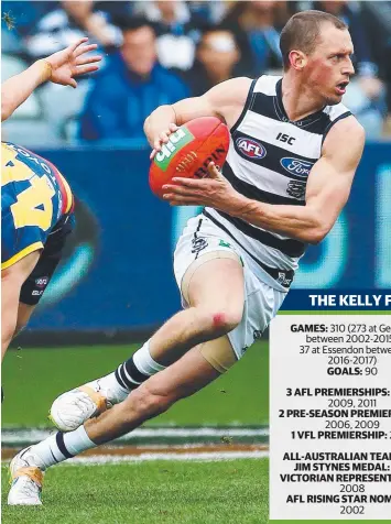  ?? Picture: COLLEEN PETCH ?? FAREWELL: James Kelly, selected in the 2001 draft, will hang up the boots at the end of the season after a brilliant career with Geelong and Essendon football clubs.