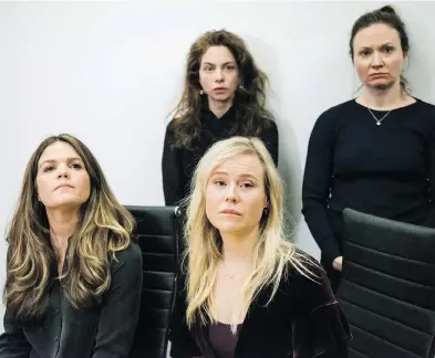  ?? CHRISTOPHE­R KATSAROV / THE CANADIAN PRESS ?? Plaintiffs (left to right) Diana Bentley, Hannah Miller, Kristin Booth and Patricia Fagan address the press on Thursday.