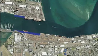  ?? ?? Proposed berth extensions at Port of Tauranga (shown in blue).