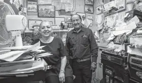  ??  ?? Elida Gamboa, left, and her husband Robert run a grocery mart in Pecos County. The famed Pecos cantaloupe has faded in significan­ce as farmers found it more difficult to hire workers and more expensive to irrigate the crop.