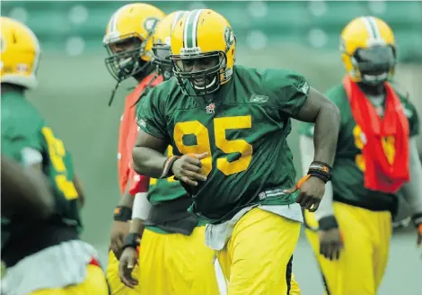  ?? MACK LAMOUREUX/EDMONTON JOURNAL ?? Eskimos defensive tackle Gregory Alexandre will make his CFL debut in Friday’s home game with the Ottawa Redblacks.