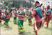  ?? ?? Representa­tional photo: Artists performing traditiona­l Jhumur dance of the Bodo community during a function organised by Guwahati Bihu Sanmilani to celebrate Rongali Bihu, at Latashil playground in Guwahati on 14 April this year. ANI