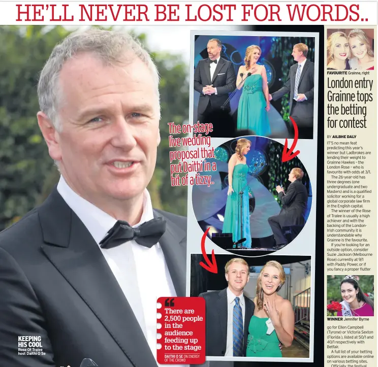  ??  ?? KEEPING HIS COOL Rose Of Tralee host Daithi O Se FAVOURITE WINNER