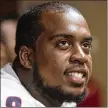  ?? ANDRES LEIVA / THE PALM BEACH POST 2017 ?? Florida Atlantic offensive lineman Reggie Bain speaks to reporters at last year’s Media Day in August. Bain was one of seven Owls named to the AllCUSA first team last season.