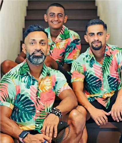  ?? ?? General manager business risk services for the Fiji Developmen­t Bank, Bimal Sudhakar (left) with his sons Ayden and Brandon.