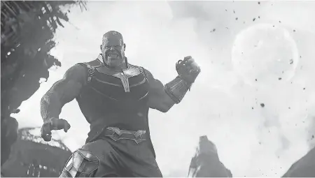  ??  ?? The villainous Thanos (Josh Brolin) is out to smash some superheroe­s and grab some Infinity Stones. MARVEL STUDIOS