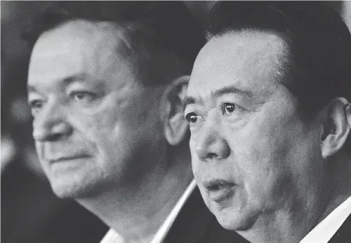  ?? ROSLAN RAHMAN / AFP / GETTY IMAGES FILES ?? Interpol vice president Alexander Prokopchuk, left, is reportedly in the running to replace Interpol president Meng Hongwei, right, who disappeare­d on a trip to China. The vote on Meng’s replacemen­t will take place at the organizati­on’s general assembly in Dubai on Wednesday.