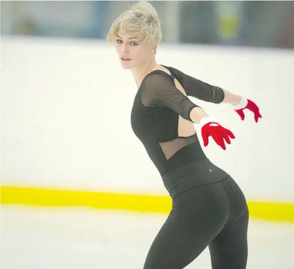  ?? JASON PAYNE/ PNG ?? Larkyn Austman trains for this week’s Canadian figure skating championsh­ips in her hometown of Coquitlam on Friday. The teen skater is trying to land a spot on the Canadian team for the upcoming Olympics in South Korea.