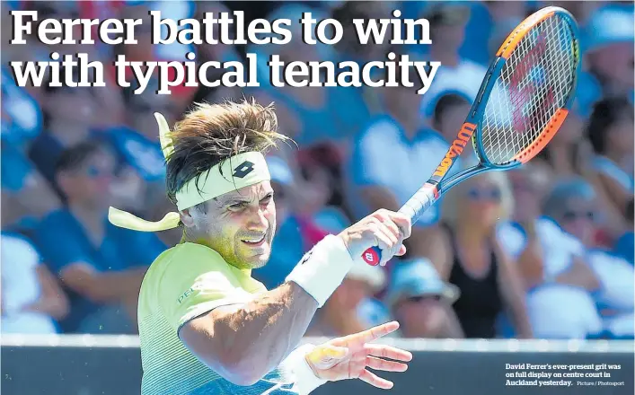  ?? Picture / Photosport ?? David Ferrer’s ever-present grit was on full display on centre court in Auckland yesterday.