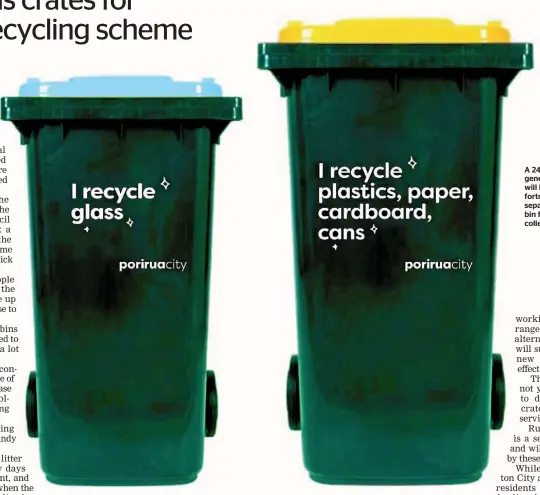  ??  ?? A 240-litre bin for general recycling will be collected fortnightl­y, and a separate 140-litre bin for glass will be collected monthly.