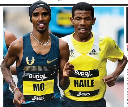  ?? PA ?? Happier days: Mo Farah and Haile Gebrselass­ie compete in the Great North Run in 2013