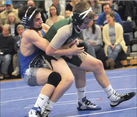  ?? File photo by Ernest A. Brown ?? Cumberland sophomore 106-pounder Brady Gillis (left) and the reigning state champion Clippers begin the defense of their title tonight at the PCTA. Gillis is one of six Clippers coach Steve Gordon believes has a chance to wrestle for a state title...