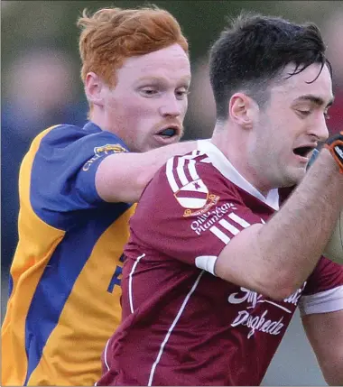  ??  ?? Ronan Mulholland, Kilkerley plays catch-up with Plunkett’s Josh Cormican during their Division 2 clash.