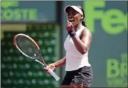  ?? ASSOCIATED PRESS ?? Sloane Stephens reacts after winning a set during play against Victoria Azarenka, of Belarus, during their semifinal match in the Miami Open tennis tournament, Thursday in Key Biscayne, Fla.