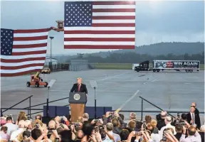  ?? JEREMY LONG LEBANON DAILY NEWS, USA TODAY NETWORK ?? President Trump promotes his tax plan at the Pennsylvan­ia Air National Guard 193rd Special Operations Wing in Middletown, Pa., on Oct. 11.