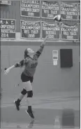  ?? STAFF PHOTO BY JOHN NISWANDER ?? Lackey senior Faith Dobry serves a ball during the second set of Tuesday’s Southern Maryland Athletic Conference Potomac Division clash at Westlake. The hosts won in straight sets by scores of 25-14, 25-23 and 25-17.