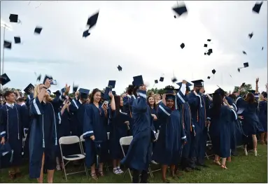  ?? COURTESY OF NORTH PENN SCHOOL DISTRICT ?? North Penn High School seniors toss their caps and gowns at the close of the June 12, 2019, graduation ceremony.