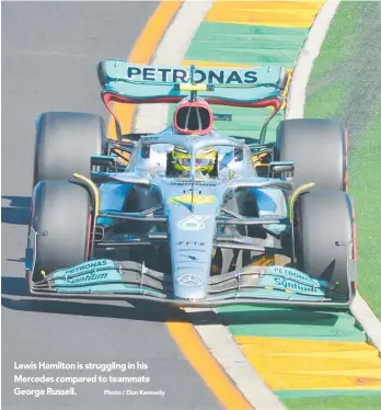  ?? Photo / Don Kennedy ?? Lewis Hamilton is struggling in his Mercedes compared to teammate George Russell.