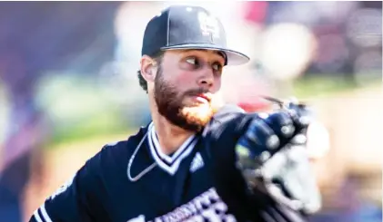  ??  ?? Mississipp­i State pitcher David Dunlavey works against Quinnipiac on Sunday. (Photo Austin Perryman, MSU athletics, for Starkville Daily News)