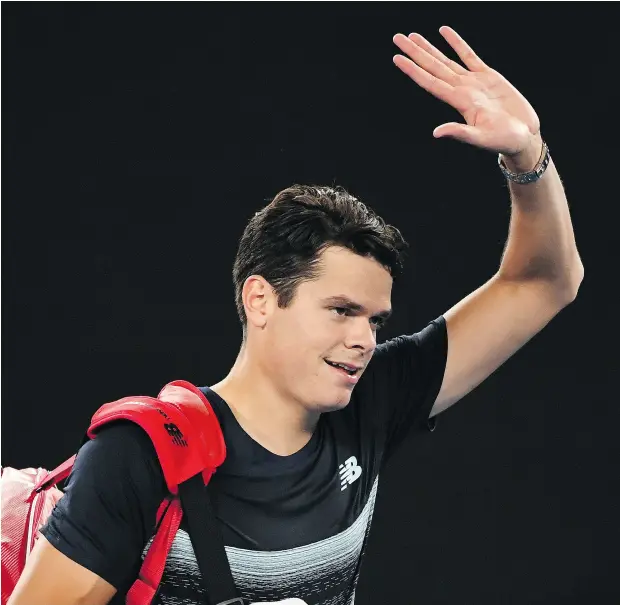  ?? SAEED KHAN / GETTY IMAGES ?? Canadian Milos Raonic waves to the crowd following his defeat against Spain’s Rafael Nadal in the men’s quarter-finals at the Australian Open.