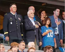  ?? MICHAEL CONROY/AP PHOTO ?? Vice President Mike Pence stands during the playing of the national anthem before an NFL football game between the Indianapol­is Colts and the San Francisco 49ers on Sunday.