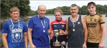  ?? Valentia Senior Men gold medallists: PJ Griffin, Declan Griffin, Amy Lyne (cox), Tommy Griffin and Darren Houlihan. ??