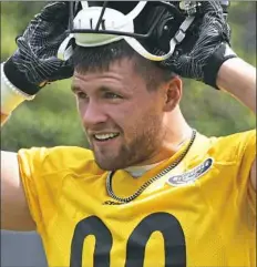  ?? Peter Diana/Post-Gazette photos ?? T.J. Watt has missed time at training camp because of hamstring injury but was able to practice Monday. Watt says he feels “really good right now.”