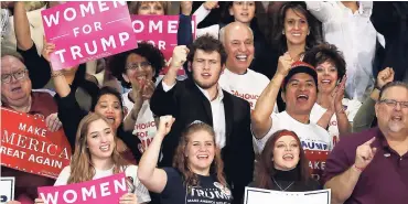  ?? AP ?? Supporters cheer for Republican presidenti­al candidate, Donald Trump.