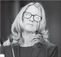  ?? POOL GETTY IMAGES ?? Prof. Christine Blasey Ford, who has accused U.S. Supreme Court nominee Brett Kavanaugh of a sexual assault, testifies before a Senate Judiciary Committee confirmati­on hearing for Kavanaugh on Capitol Hill Sept. 27.