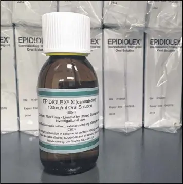  ?? KATHY YOUNG / ASSOCIATED PRESS ?? GW Pharmaceut­icals’ Epidiolex, a medicine made from marijuana, but without TCH, stops seizures in kids with a severe form of epilepsy, according to a study published in the New England Journal of Medicine Wednesday. The drug could strengthen the case...