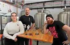  ??  ?? Enjoying Toowoomba’s newest craft beer are (from left) Kristen Curtis, Andrew Peredi and Kieren Magey.