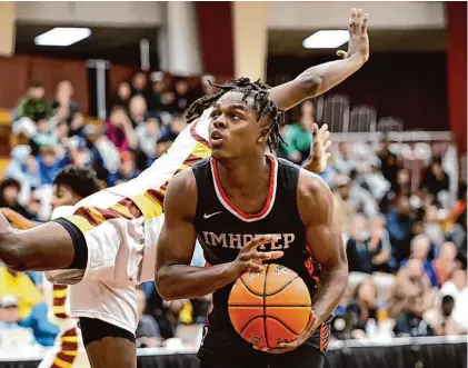  ?? Gregory Payan/Associated Press ?? Imhotep’s Ahmad Nowell in action against Cardinal Hayes during a high school basketball game at the Hoophall Classic in January in Springfiel­d, Mass.