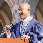  ?? Leanora Benkato/Contributo­r ?? Reginald DesRoches, the eighth president of Rice University, tells guests about his vision for the school at his investitur­e ceremony Saturday.