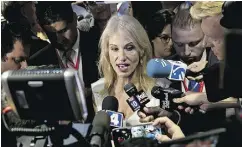  ?? ANDREW HARRER / BLOOMBERG ?? Kellyanne Conway, campaign manager for 2016 Republican Presidenti­al nominee Donald Trump