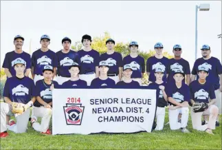  ?? COURTESY PHOTO ?? Findlay Cadillac donated money for Mountain Ridge Little League to participat­e in Little League Senior Regional Championsh­ip in Ontario, Calif., July 28-Aug. 5. Front row, from left, Kyle Taylor, Christian Olson, Ryan Lystlund, Jessie Pierce, Cy Young,...