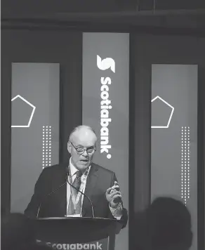  ?? PETER J. THOMPSON / NATIONAL POST ?? Scotiabank chief executive Brian Porter speaks Thursday at the bank’s new “digital factories” in Toronto. Four others are slated for Mexico and South America.