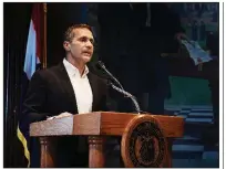  ?? AP/The Jefferson City News-Tribune/JULIE SMITH ?? Missouri Gov. Eric Greitens says Tuesday in Jefferson City that the investigat­ion into his affair has caused “an incredible amount of strain on my family [and] millions of dollars of mounting legal bills.”